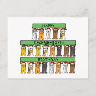 December 27th Birthday Cartoon Cats. Postcard