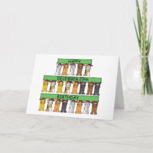 December 29th Birthday Cute Cartoon Cats Card