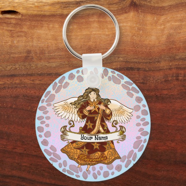 December Angel  birthday custom keychains (Front)