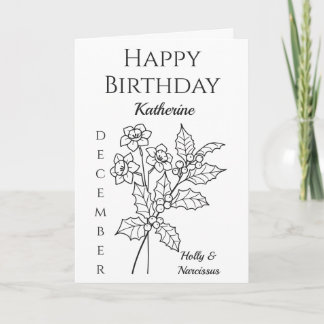 December Birth Flower Holly And Narcissus Card