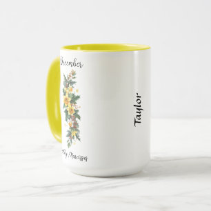 December Birth Flower Holly and Narcissus Mug