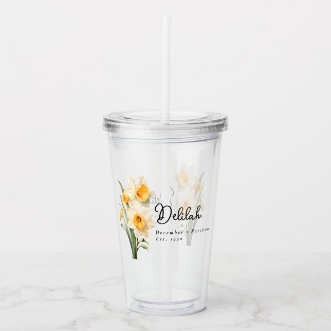 December Birth Month Flower Delilah Personalised Acrylic Tumbler (Front)