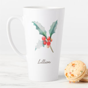 December Birth Month Flower Holly Latte Mug