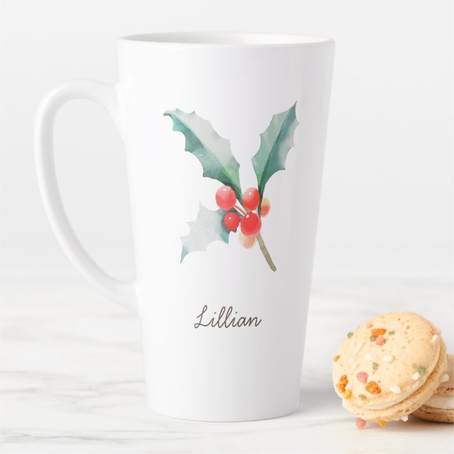 December Birth Month Flower Holly Latte Mug (In Situ)