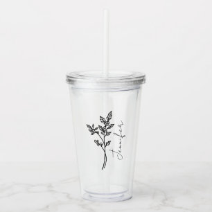 December Birth Month Flower Holly Script Name Acrylic Tumbler