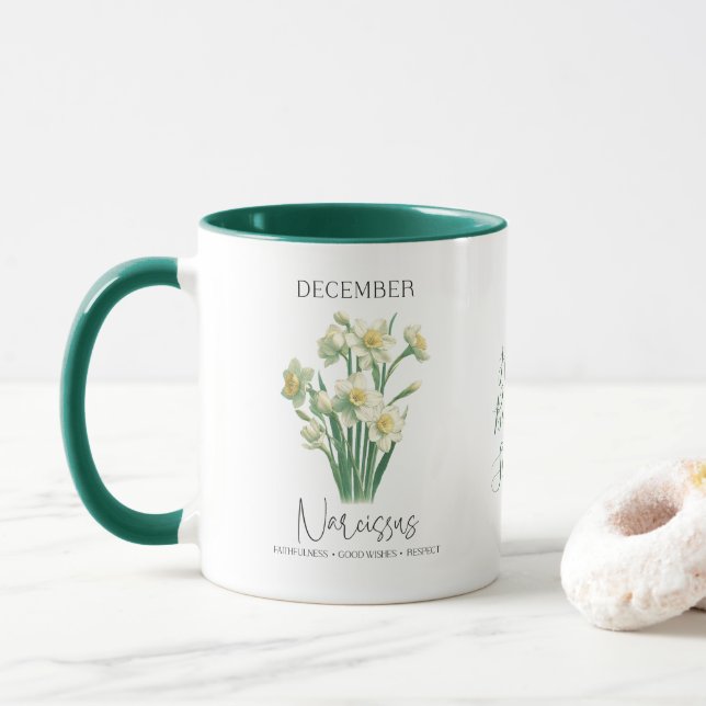 December Birth Month Flower Narcissus Birthday Gif Mug (With Donut)
