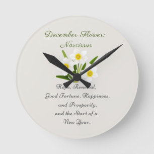 December Birth Month Flower Narcissus Elegant Round Clock