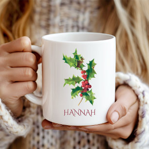 December Birth Month Flower Red and Green Holly Coffee Mug