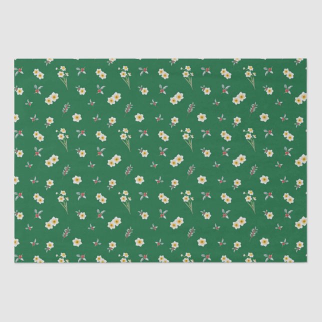 December Birth Month Flowers Narcissus Holly Tissue Paper (Front)