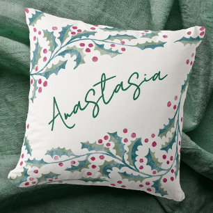 December Birth Month Holly Personalised Cushion