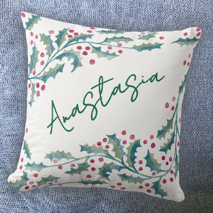 December Birth Month Holly Personalised Cushion