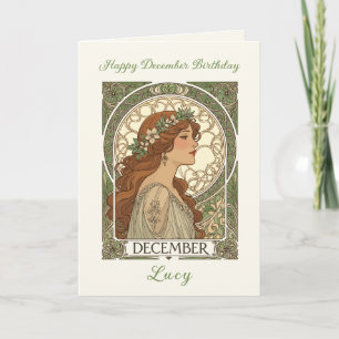 December Birthday Narcissus Art Nouveau Style Card