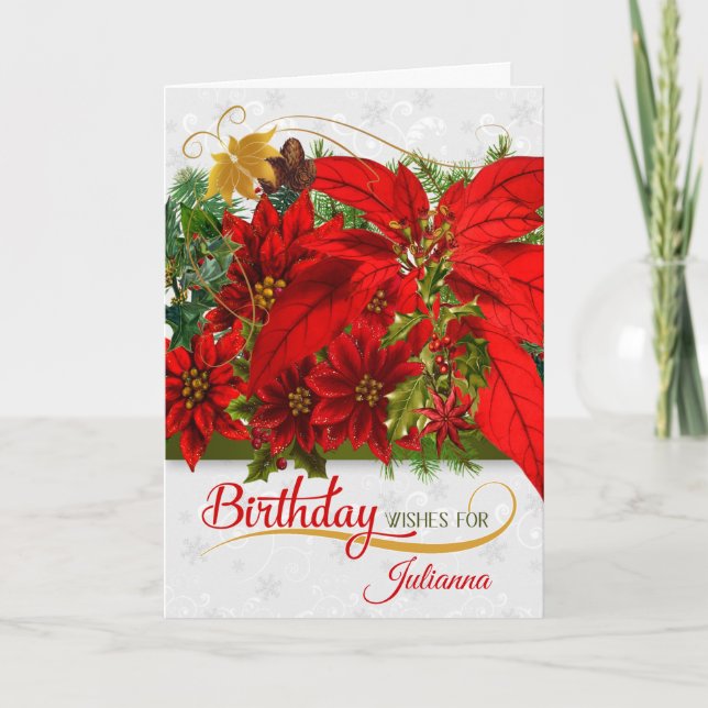 December Birthday Poinsettias Card (Front)