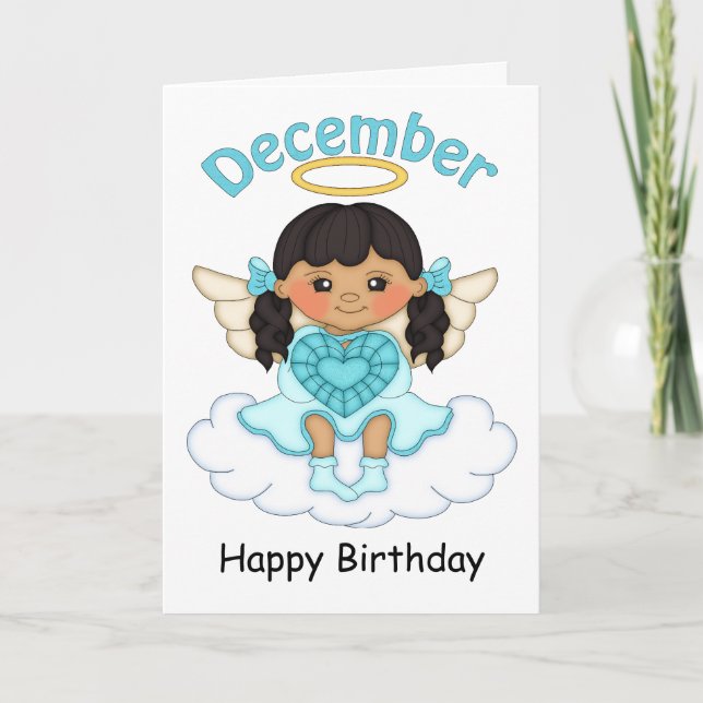 December Birthstone Angel Black Birthday Card (Front)