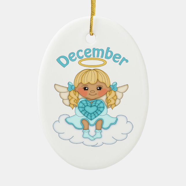 December Birthstone Angel Blonde Ceramic Tree Decoration (Front)