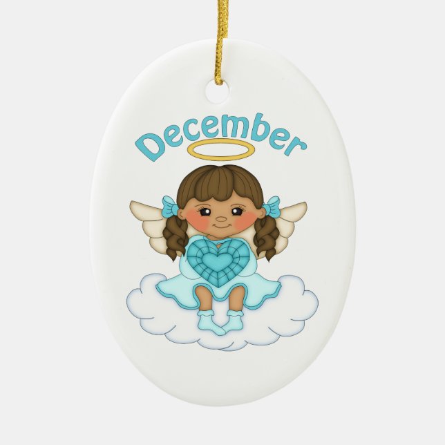 December Birthstone Angel Brunette Ceramic Tree Decoration (Front)