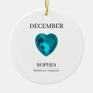 December Birthstone Birthday Name Turquoise Ceramic Tree Decoration