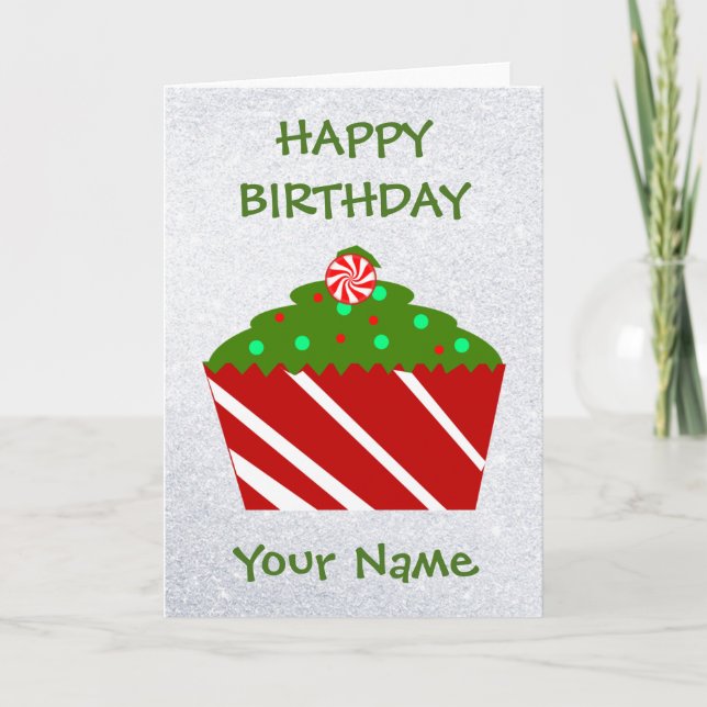 December Happy Birthday Cupcake Card (Front)