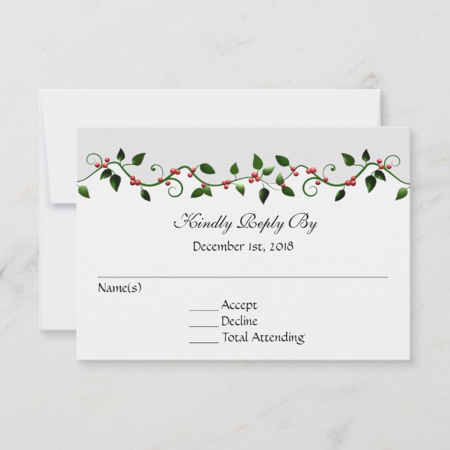 December Holiday Wedding RSVP Reply Response Card (Front)
