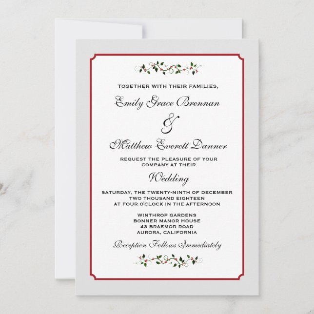 December Holiday Wedding Semi-Casual Invitation (Front)