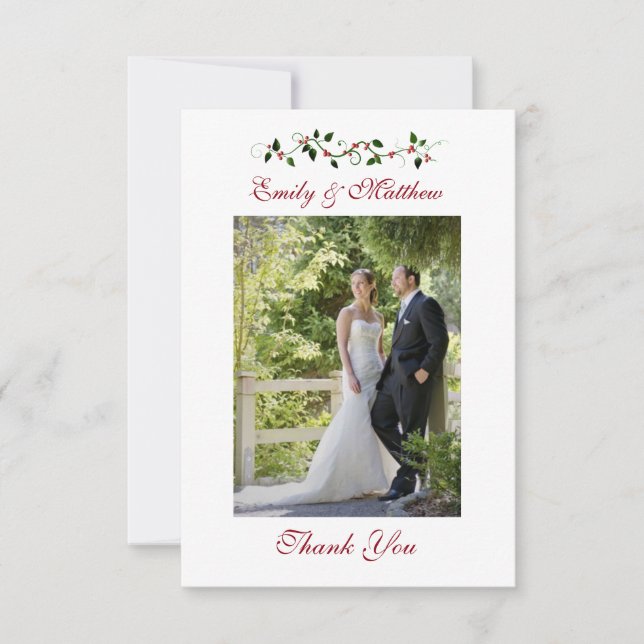 December Holiday Wedding Thank You Flat Photo Card (Front)