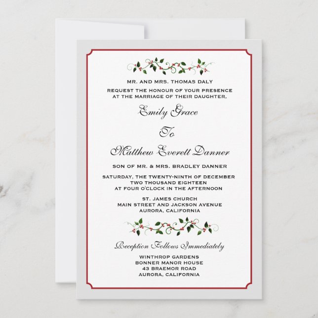 December Holiday Winter Formal Wedding Invitation (Front)