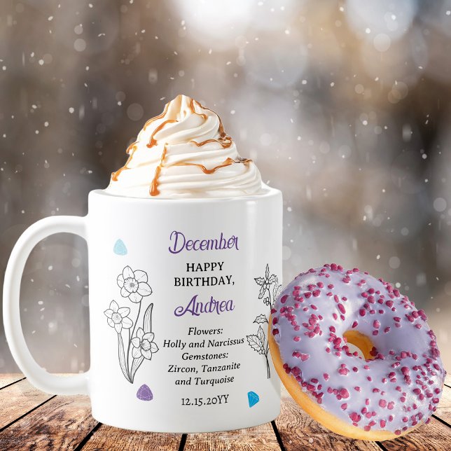 December Holly and Narcissus Birthday Keepsake Coffee Mug (December Floral and Birthstone Birthday Keepsake Coffee Mug)