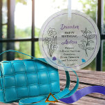 December Holly and Narcissus Birthday Keepsake Glass Tree Decoration<br><div class="desc">December actually has two flowers and three gemstones in celebration of birthdays for this month: flowers -- holly and narcissus; gemstones -- tanzanite, zircon and turquoise. This design features all. This design features details in white, black, and the gemstone colours. We have paired it with a "Happy Birthday" greeting, along...</div>