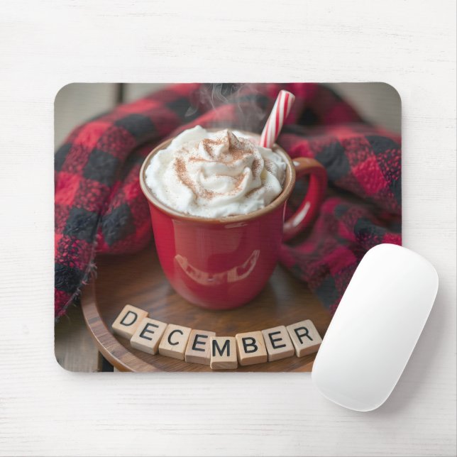 December Hot Chocolate With Plaid Blanket Mouse Mat (With Mouse)