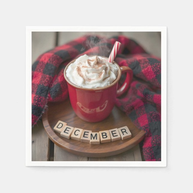 December Hot Chocolate With Plaid Blanket Napkin (Front)