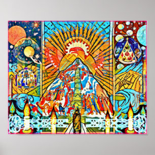 December Naive Folk Art Winter Celebration Poster