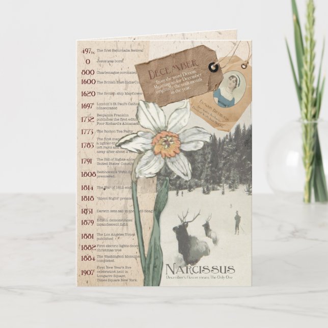 December Narcissus Birthday Card (Front)