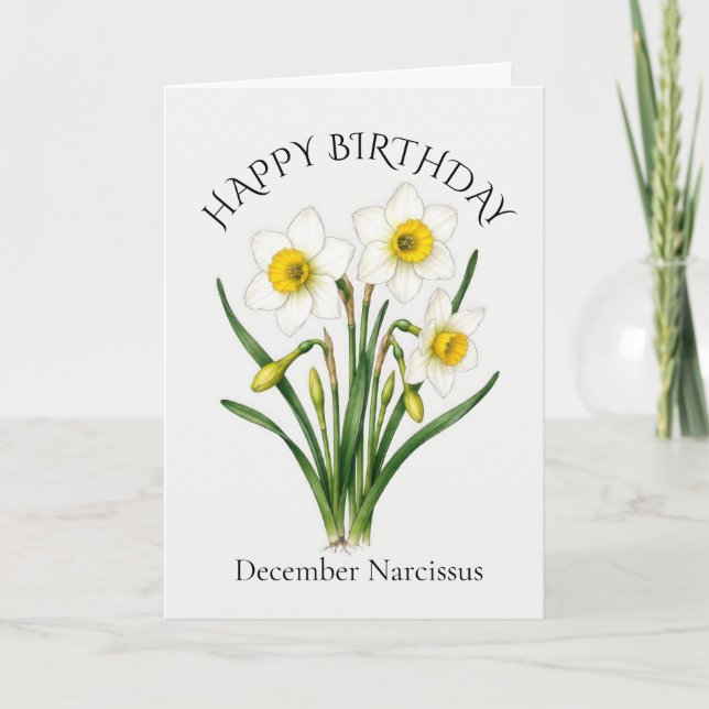December Narcissus Birthday Card (Front)