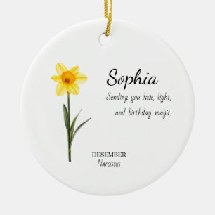 December Narcissus Personalised Birthday Ceramic Tree Decoration