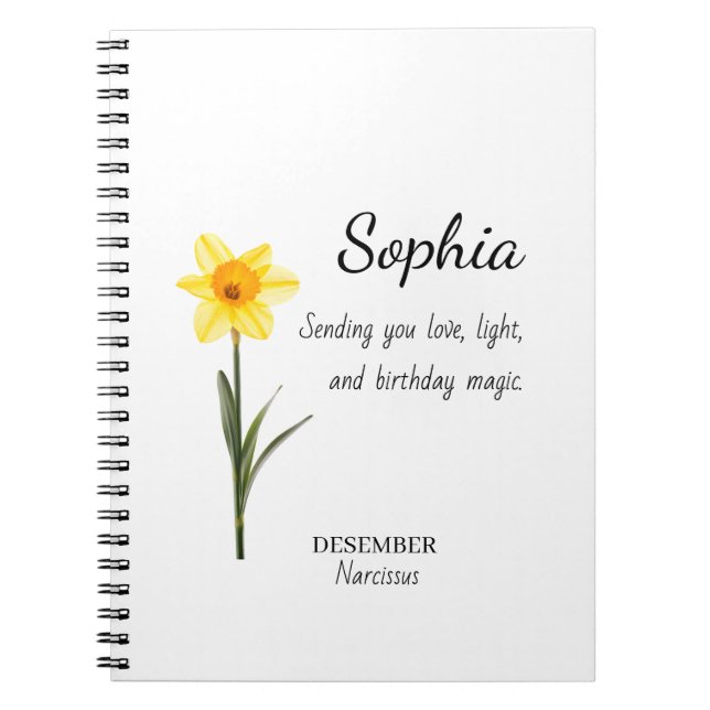 December Narcissus Personalised Birthday Notebook (Front)