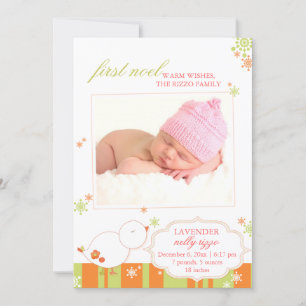 December New Baby Girl Photo Birth Announcement