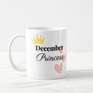 December Princess Mug – Gold Crown & Hearts Design