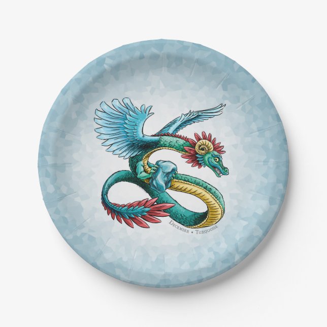 December’s Birthstone Dragon: Turquoise  Paper Plate (Front)
