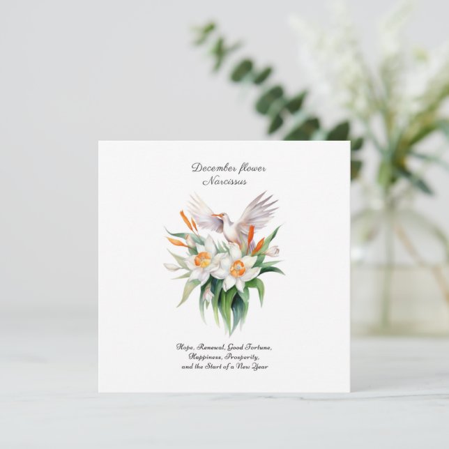 December’s Narcissus Flower with Floral Bird (Standing Front)