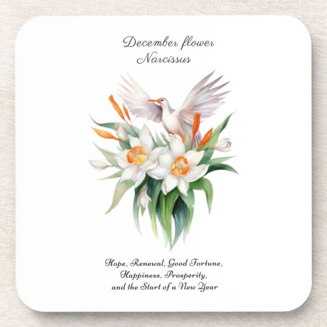 December’s Narcissus Flower with Floral Bird Coaster (Front)