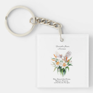 December’s Narcissus Flower with Floral Bird Key Ring