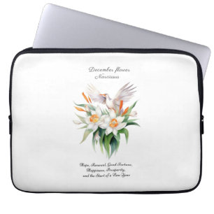 December’s Narcissus Flower with Floral Bird Laptop Sleeve