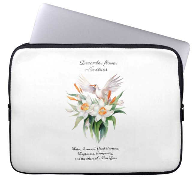 December’s Narcissus Flower with Floral Bird Laptop Sleeve (Front)