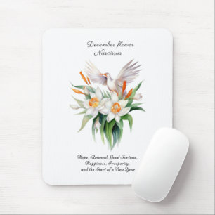 December’s Narcissus Flower with Floral Bird Mouse Mat