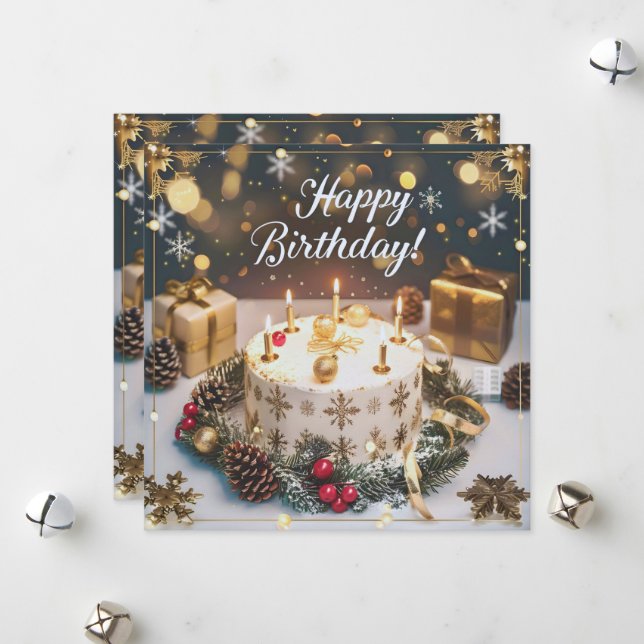 December Sparkling Birthday Card/Sparkling Decembe Holiday Card (Front/Back In Situ)