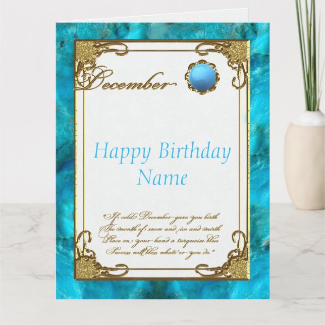 December Turquoise Birthstone 8.5x11 Birthday Card (Front)