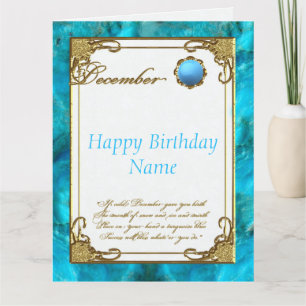 December Turquoise Birthstone 8.5x11 Birthday Card