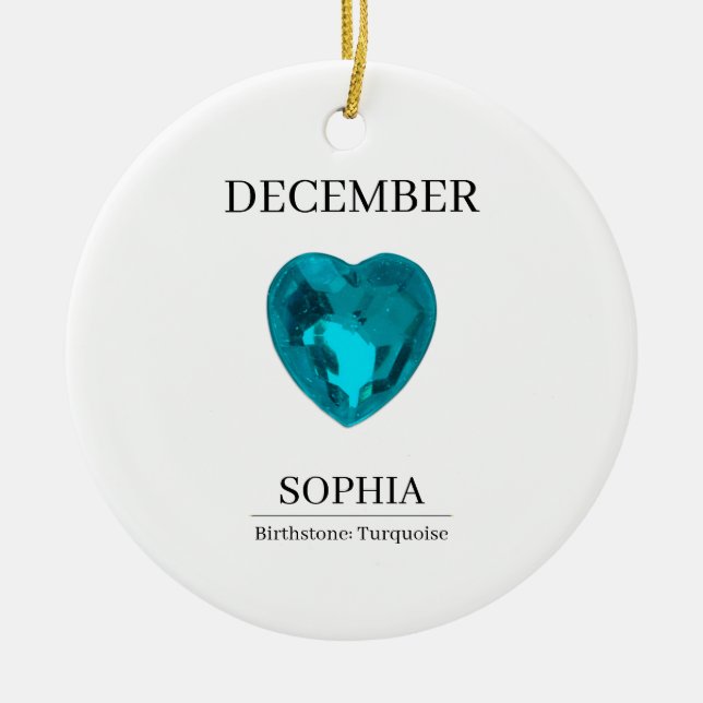 December Turquoise Personalised Birthday  Ceramic Tree Decoration (Front)