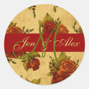 December Wedding Monogram and Names Rose Sticker