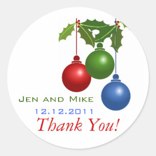 December Wedding Thank You Stickers Holly Ornament